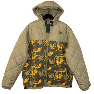 Cookies Mendocino Quilted Nylon Hooded Jacket Camo Printed Canvas Mocha 4XL New